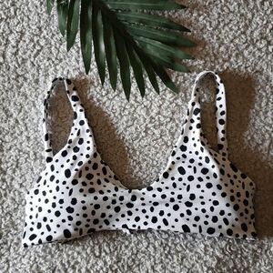 Spotted Scoop Neck Lace Up Bikini Top